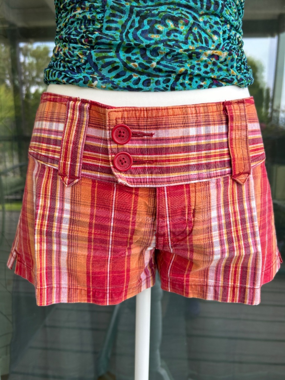 Abercrombie & Fitch 2005 NWOT Y2K Cotton Plaid Low-rise Micro-Mini Short Size 2